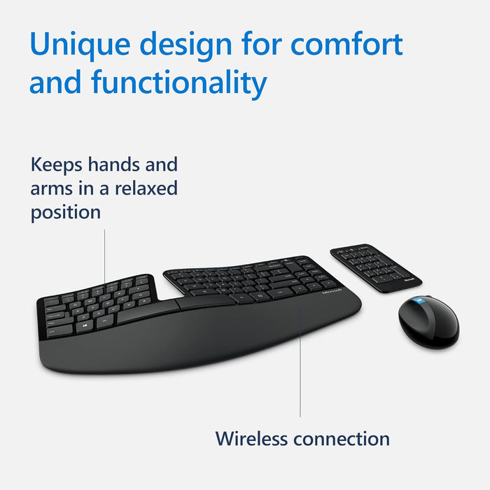 Microsoft Sculpt Ergonomic Wireless Desktop Keyboard and Mouse - L5V-00018