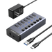 UGREEN 7-Port Powered USB 3.0 Hub US Power adaptor with 4 Smart Charging Ports, USB Splitter with Individual Led On/Off Switches and Power Adapter, USB Ports Extender for Laptop PC - UG-90305