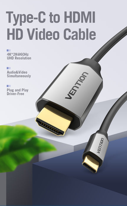 Vention Type-C to HDMI Cable 2M Black Metal Type -  VEN CGSBH