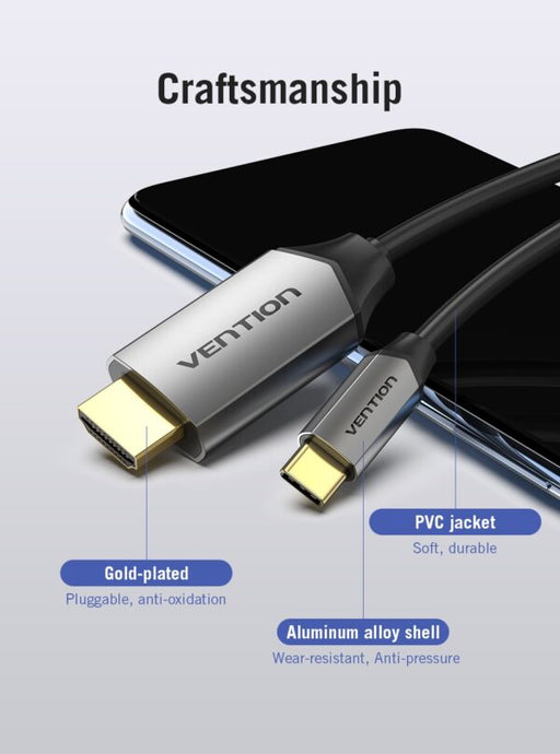 Vention Type-C to HDMI Cable 2M Black Metal Type -  VEN CGSBH