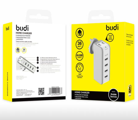 Budi AC301U / AC301E 35W(5V0.5A*2+5V1A*2+5V2.1A*2) 6 USB ports Swivel UK/EU plug