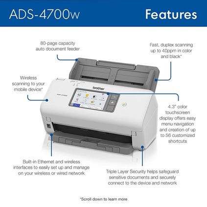 Brother ADS-4700W Professional Wireless Desktop Scanner