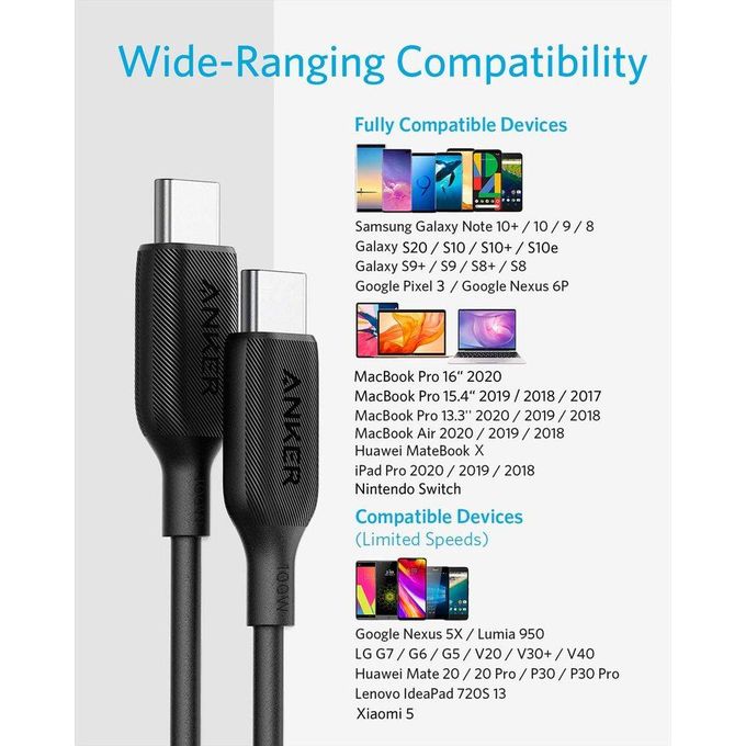 ANKER A8856H11 POWERLINE III USB-C TO USB-C 100W 2.0 CABLE