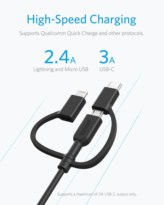 Anker PowerLine II 3-in-1 Cable Lightning/Type C (USB C)/Micro USB (A8436H11)0.9m