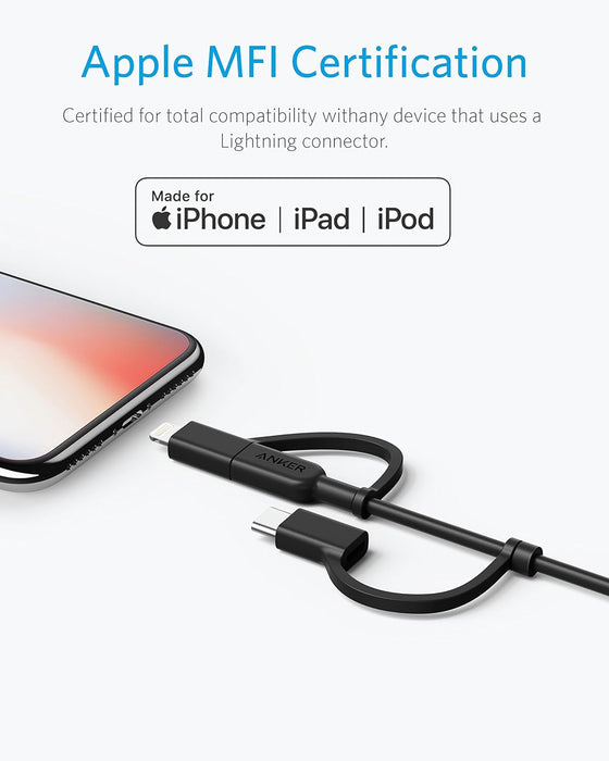 Anker PowerLine II 3-in-1 Cable Lightning/Type C (USB C)/Micro USB (A8436H11)0.9m