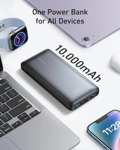 Anker 533 Power Bank10000mah Portable Charger-A1249 (PowerCore 25W) With 3 Port, 2 USB-C, 1 USB-A Fast Charging Battery Pack For iPhone Series, Ipad, Samsung, Android And More