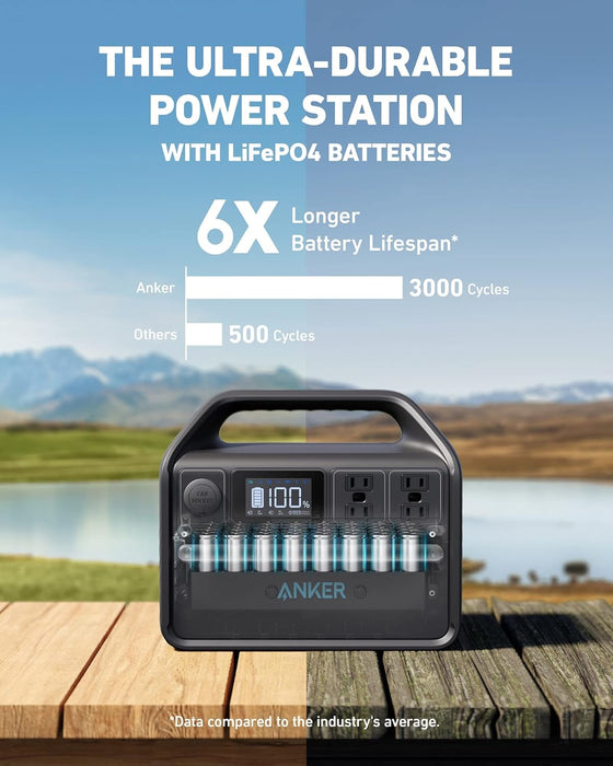 Anker 535 Portable Power Station, 512Wh Solar Generator (Solar Panel Optional) with LiFePO4 Battery Pack, 500W 9-Port Powerhouse, 4 AC Outlets, 60W USB-C PD Output, LED Light for Outdoor