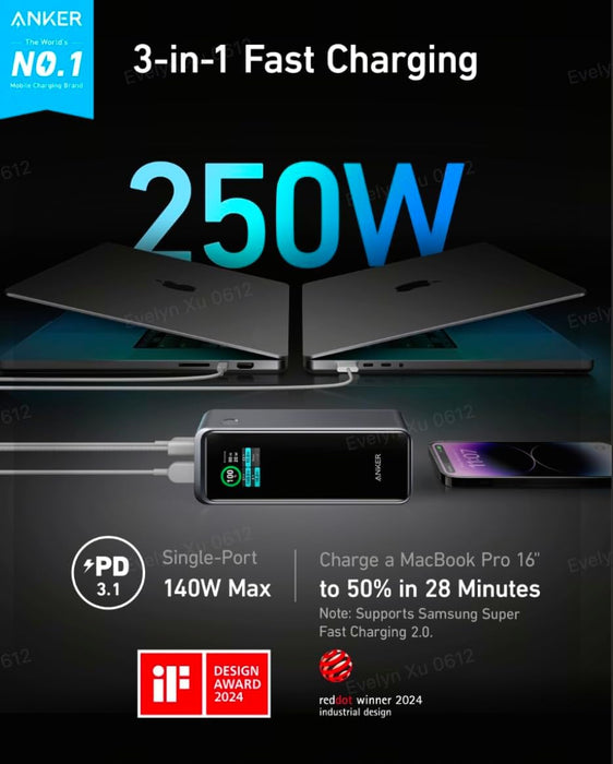 Anker A1340011 Prime Power Bank, 27,650mAh 3-Port 250W Portable Charger