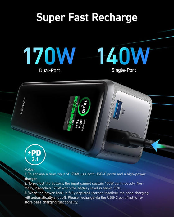 Anker A1340011 Prime Power Bank, 27,650mAh 3-Port 250W Portable Charger
