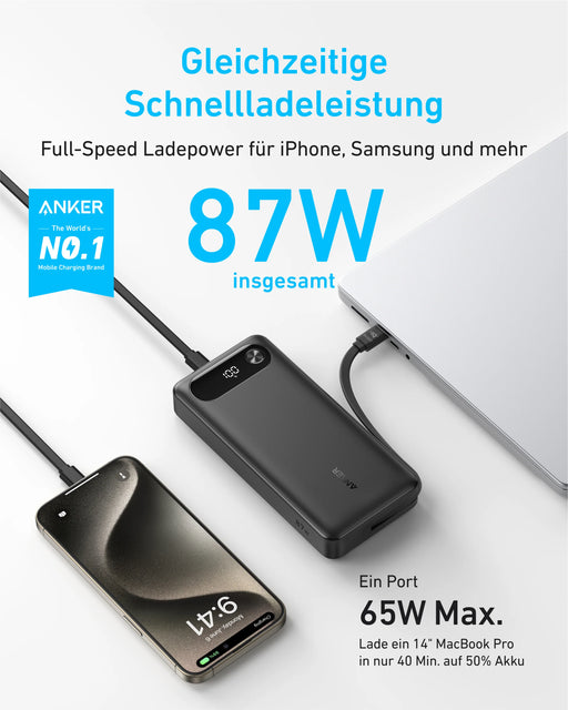 Anker A1383H11  Power Bank - 20,000mAh, 87W, Built-in USB-C Cable