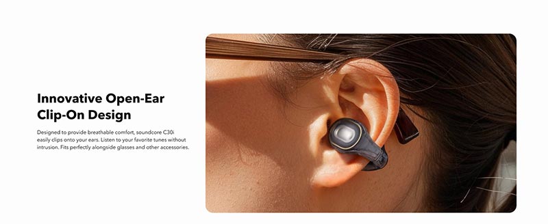 Anker A3330H11 Soundcore C30i Open Ear Clip Earbuds with Secure Fit – Black