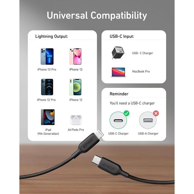 Anker A8813H11 Powerline III USB-A Cable With Lighting Connector 6ft 