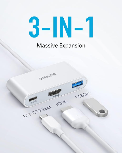 Anker USB C Hub, PowerExpand 3-in-1 USB C Hub, with 4K HDMI, 100W Power Delivery, USB 3.0 Data Port, for iPad Pro, MacBook Pro, MacBook Air, XPS, Note 20, Spectre, and More (White)