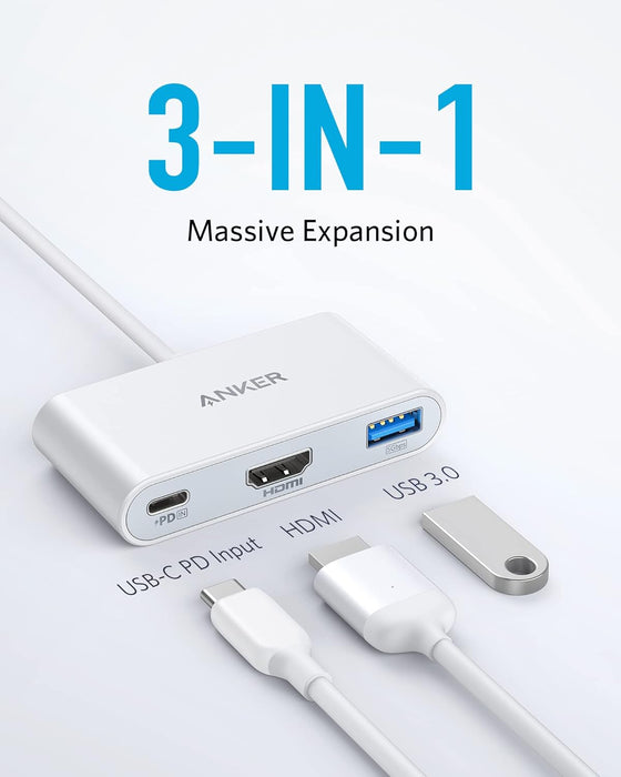 Anker USB C Hub, PowerExpand 3-in-1 USB C Hub, with 4K HDMI, 100W Power Delivery, USB 3.0 Data Port, for iPad Pro, MacBook Pro, MacBook Air, XPS, Note 20, Spectre, and More (White)