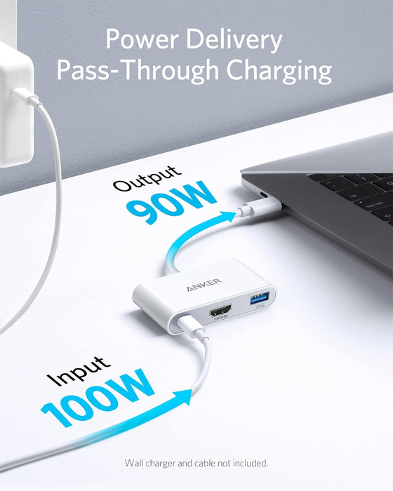 Anker USB C Hub, PowerExpand 3-in-1 USB C Hub, with 4K HDMI, 100W Power Delivery, USB 3.0 Data Port, for iPad Pro, MacBook Pro, MacBook Air, XPS, Note 20, Spectre, and More (White)