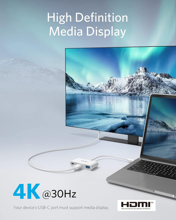 Anker USB C Hub, PowerExpand 3-in-1 USB C Hub, with 4K HDMI, 100W Power Delivery, USB 3.0 Data Port, for iPad Pro, MacBook Pro, MacBook Air, XPS, Note 20, Spectre, and More (White)