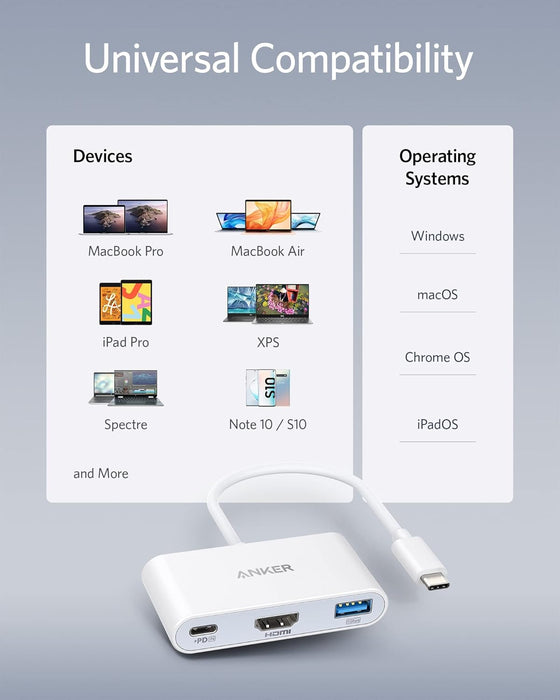 Anker USB C Hub, PowerExpand 3-in-1 USB C Hub, with 4K HDMI, 100W Power Delivery, USB 3.0 Data Port, for iPad Pro, MacBook Pro, MacBook Air, XPS, Note 20, Spectre, and More (White)