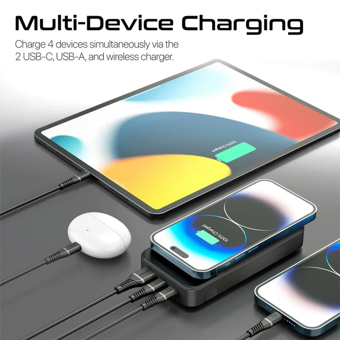 Promate 20000mAh Ultra Slim 15W Wireless Charging Power Bank with 20Watt PD & QC3.0 (AuraTorq-20)