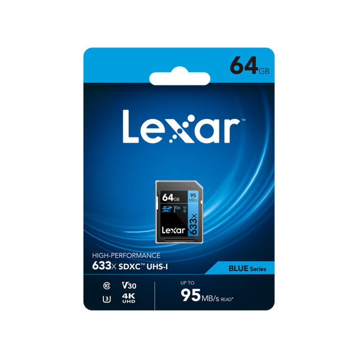 Lexar 633x Professional 64GB SDXC™ UHS-I cards,  up to 95MB/s read 45MB/s - LSD64GCB633