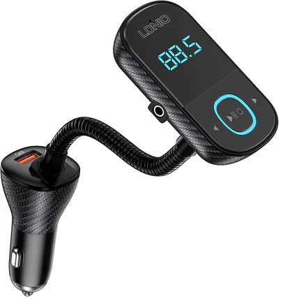 LDNIO C705Q Bluetooth 5.0 FM Car Transmitter Modulator, 43W PD & QC3.0, PPS Fast Charging, 3 USB Port Car Bluetooth Adapter with LED Display