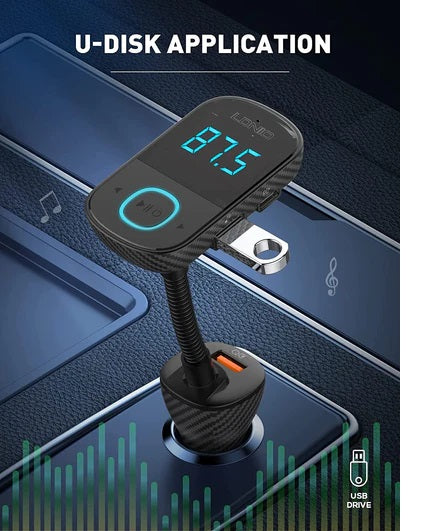 LDNIO C705Q Bluetooth 5.0 FM Car Transmitter Modulator, 43W PD & QC3.0, PPS Fast Charging, 3 USB Port Car Bluetooth Adapter with LED Display