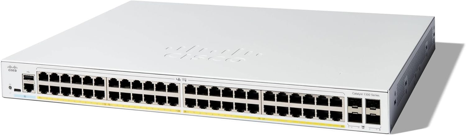 Cisco Catalyst 1300-48P-4G Managed Switch, 48 Port GE, PoE, 4x1GE SFP, Limited Lifetime Protection