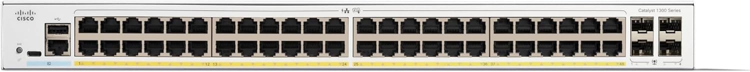 Cisco Catalyst 1300-48P-4G Managed Switch, 48 Port GE, PoE, 4x1GE SFP, Limited Lifetime Protection