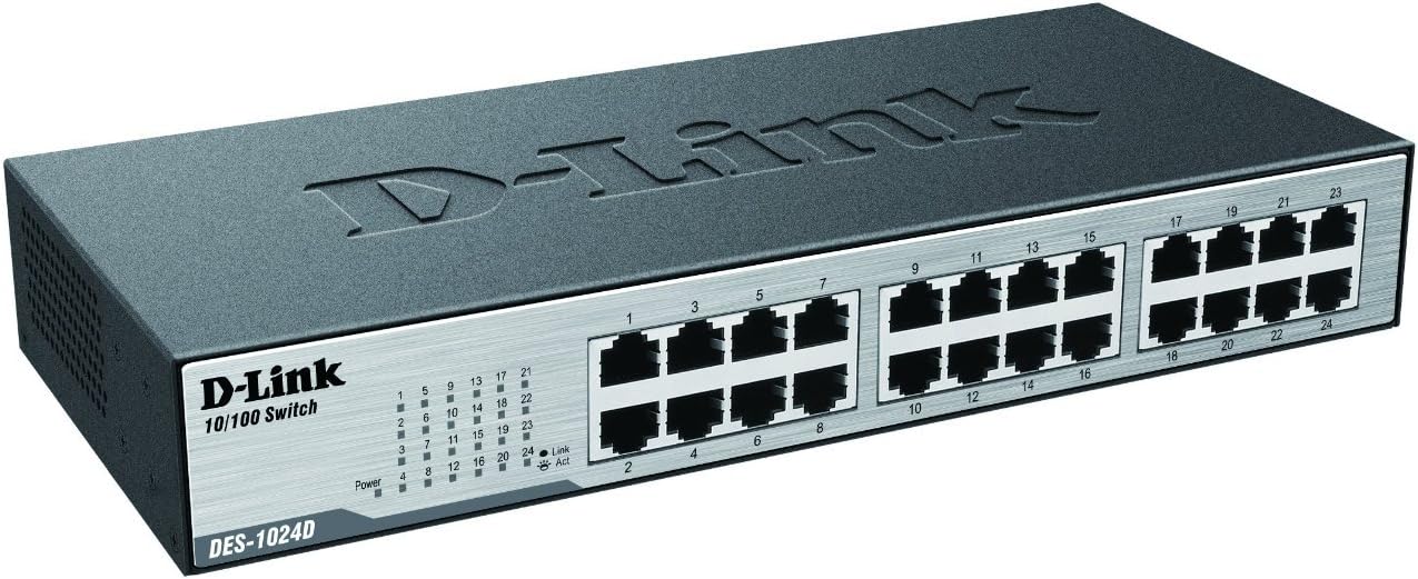  D-Link DES-1024D Fast Ethernet Switch, 24 Port Unmanaged 10/100 Mbps Desktop Rackmount Network Internet Hub 