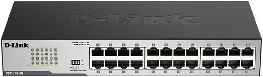 D-Link DGS-1024D, Ethernet Switch, 24 Port Gigabit Unmanaged Fanless Network Hub Desktop or Rack Mountable, 