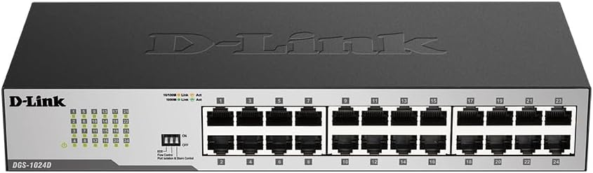 D-Link DGS-1024D, Ethernet Switch, 24 Port Gigabit Unmanaged Fanless Network Hub Desktop or Rack Mountable, 