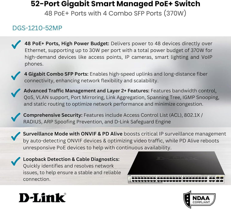  D-Link DGS-1210-52 48 Ports Gigabit Smart Switch