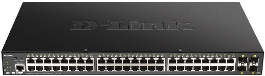 D-Link DGS-1250-52XMP-6KV 48-Port Gigabit Smart Managed PoE+ Switch with 4 10G SFP+Ports 