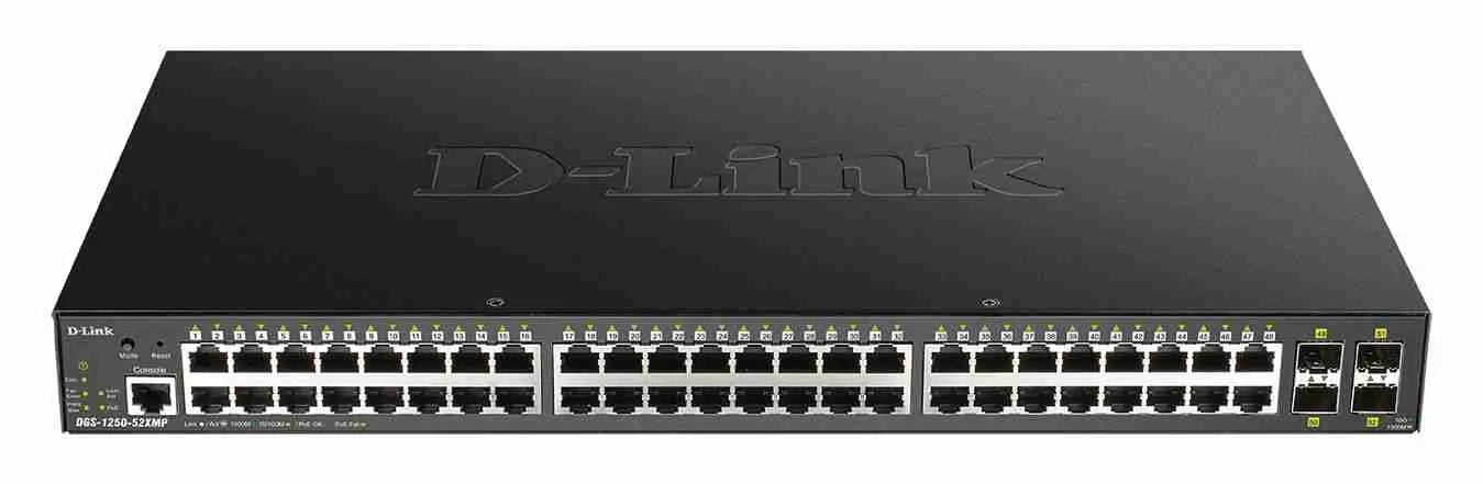 D-Link DGS-1250-52XMP-6KV 48-Port Gigabit Smart Managed PoE+ Switch with 4 10G SFP+Ports 