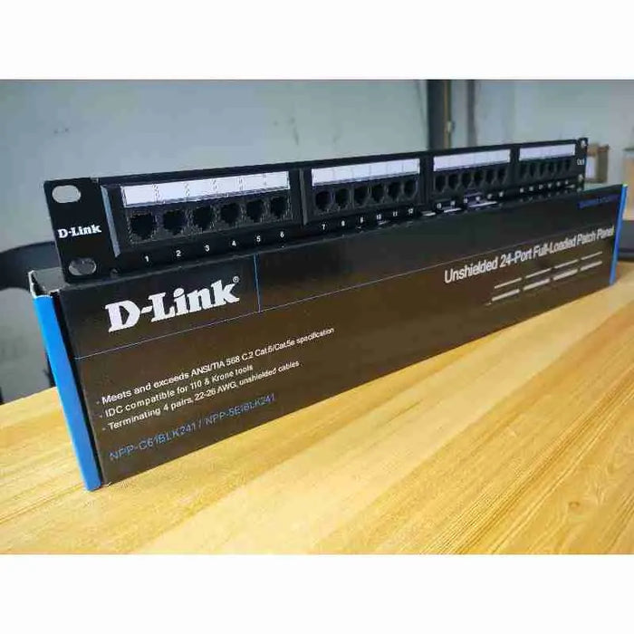  D-Link NPP-C61BLK241 Cat6 24-Port Patch Panel – Fully Loaded, 1U Rackmount