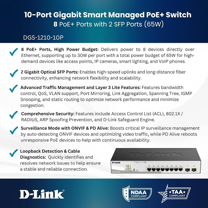 D-Link POE Switch 8 Switch - DGS-1210-10P