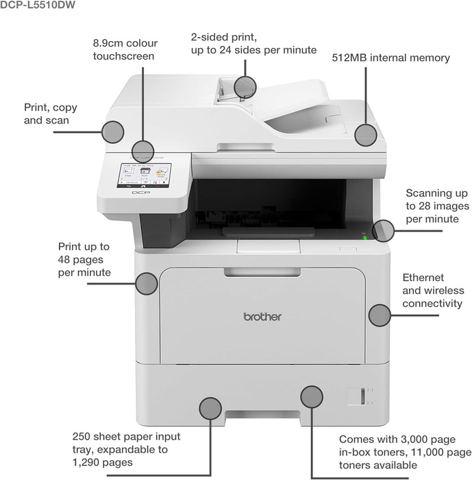 Brother DCP-L5510DW Professional Mono Laser Printer