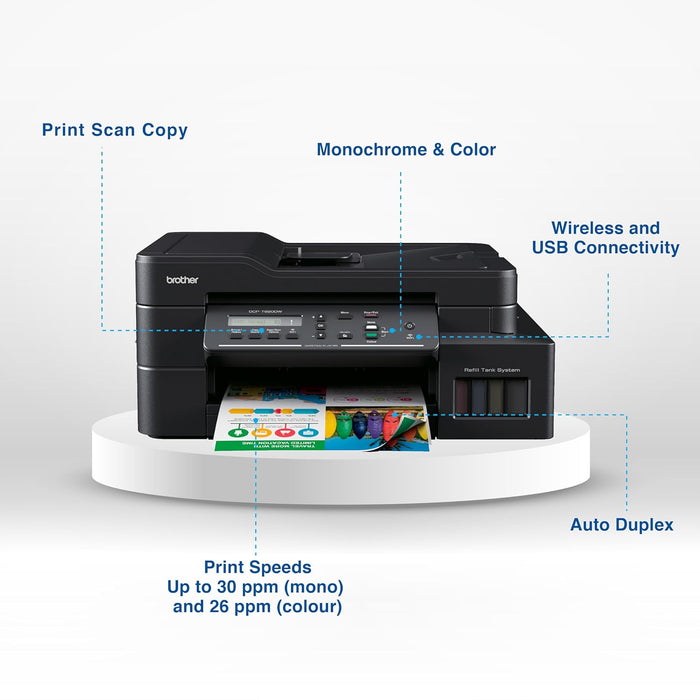 Brother DCP-T820DW - Wi-Fi & Auto Duplex Color Ink Tank Multifunction (Print, Scan & Copy) All in One Printer for Home & Office