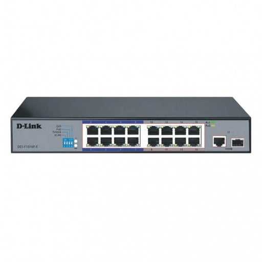 D-Link 16-port DES-F1016P-E/B Fast Ethernet Unmanaged Long Range 250m PoE+ Surveillance Switch with 16 PoE ports ( 10/100Base) - DES-F1016P-E/B