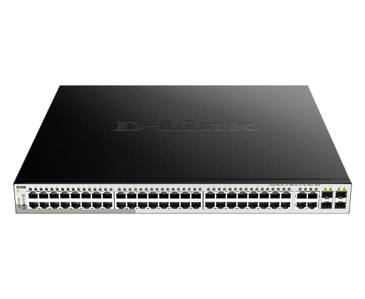 D-Link 48-Port 10/100/1000BaseT PoE + 4 Combo SFP ports Web Smart Switch, 370W PoE budget - DGS-1210-52MP