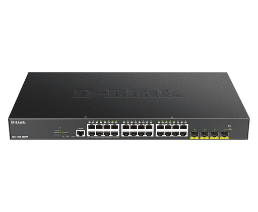 D-Link 24 Ports 10/100/1000 Mbps PoE + 4 Ports 10G SFP+ Smart Managed Switch, 370W PoE budget (EU/UK power plug) - DGS-1250-28XMP