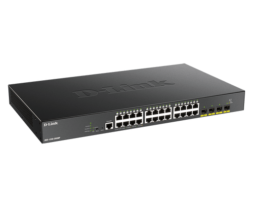 D-Link 24 Ports 10/100/1000 Mbps PoE + 4 Ports 10G SFP+ Smart Managed Switch, 370W PoE budget (EU/UK power plug) - DGS-1250-28XMP