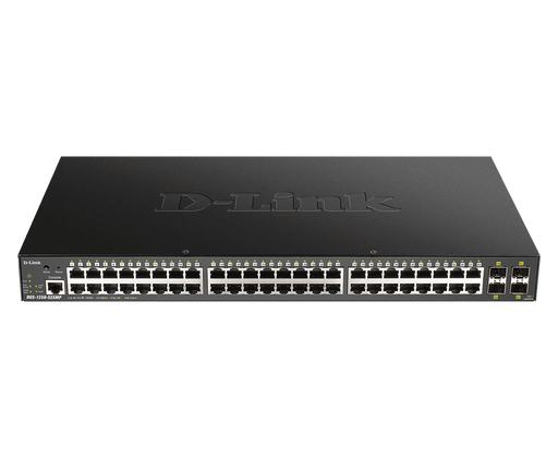 D-Link 48 Ports 10/100/1000 Mbps PoE + 4 Ports 10G SFP+ Smart Managed Switch, 370W PoE budget (EU/UK power plug) - DGS-1250-52XMP