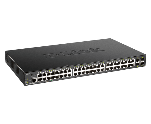 D-Link 48 Ports 10/100/1000 Mbps PoE + 4 Ports 10G SFP+ Smart Managed Switch, 370W PoE budget (EU/UK power plug) - DGS-1250-52XMP