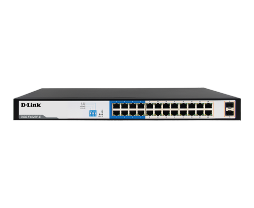 D-Link 24-Port 1000Mbps 250M PoE Switch + 2 SFP Ports,250W PoE budget - DGS-F1026P-E