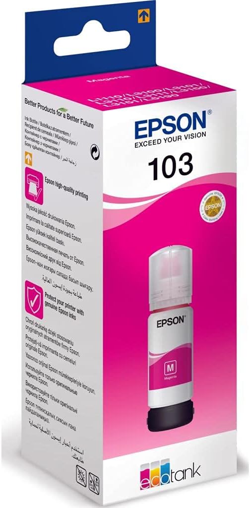 Epson 103 EcoTank Magenta Ink Bottle 65ml–(C13T00S34A)