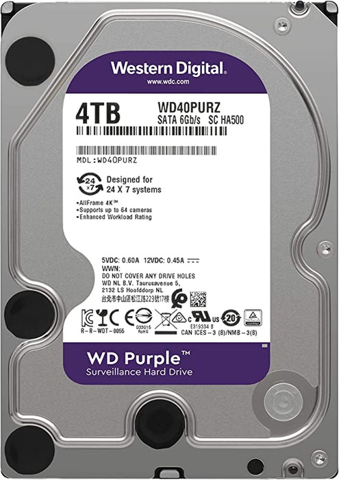 Western Digital 4TB Surveillance Internal Hard Disk Drive 64 MB ,5400 rpm - WD42PURZ Purple