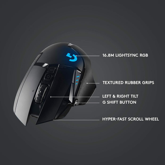 Logitech G502 Lightspeed Wireless Gaming Mouse with Hero 25K Sensor, PowerPlay Compatible, Tunable Weights and Lightsync RGB