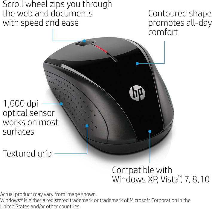 HP X3000 Wireless Mouse,  Black (H2C22AA)