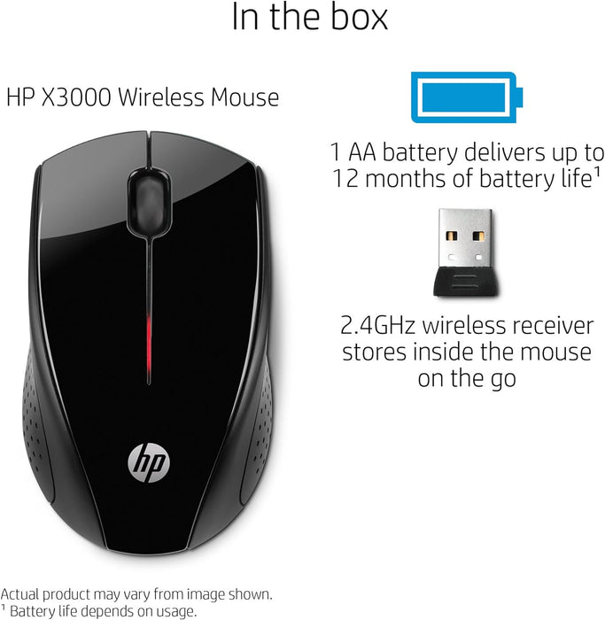 HP X3000 Wireless Mouse,  Black (H2C22AA)