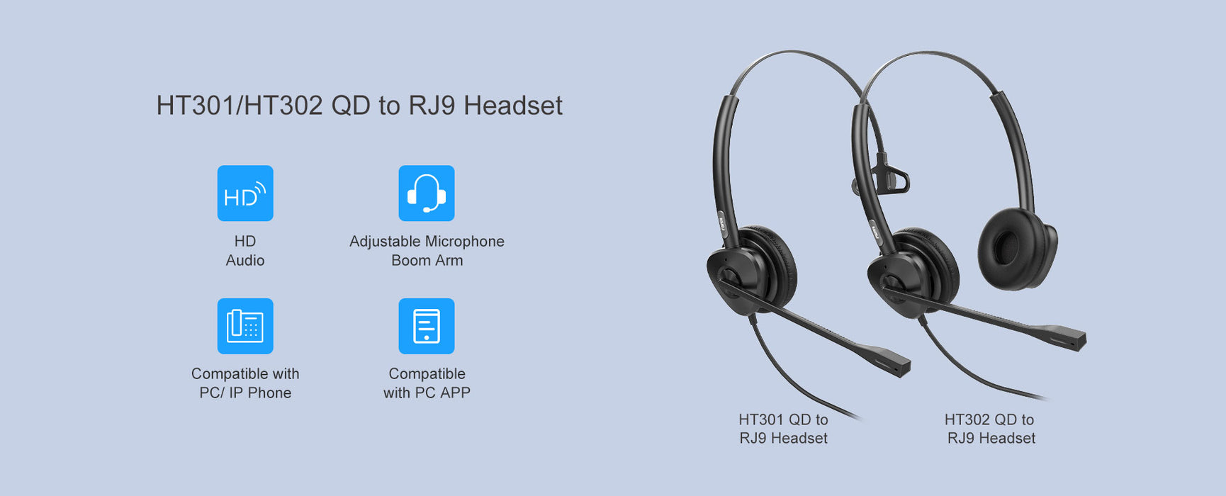 Fanvil HT302 QD to RJ9 USB Wired Headset